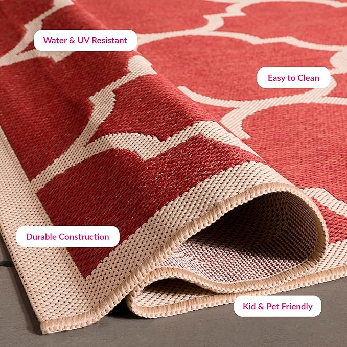 SAFAVIEH Washable Rug Outdoor Courtyard Collection - 2' x 3'7", Red & Bone, Non-Shedding & Easy Cleaning, Ideal for Patio, Front Door, Entryway, Doormat (CY6914-248)