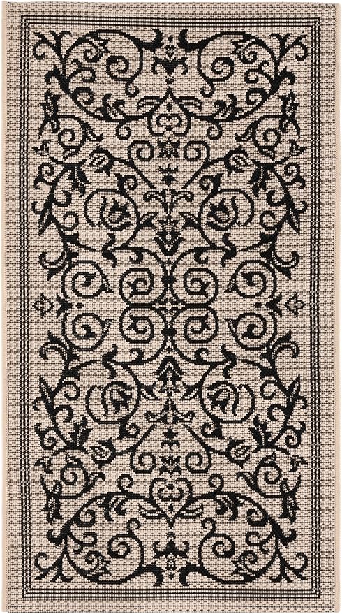 SAFAVIEH Washable Rug Outdoor Courtyard Collection - 2' x 3'7", Sand & Black, Non-Shedding & Easy Cleaning, Ideal for Patio, Front Door, Entryway, Doormat (CY2098-3901)