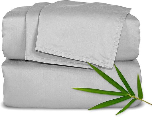California King Sheets by Pure Bamboo, Genuine 100% Organic Viscose Derived from Bamboo Bed Sheet Set, Soft & Cooling, Double Stitching, Lifetime Quality Promise (California King, Silver Pearl)