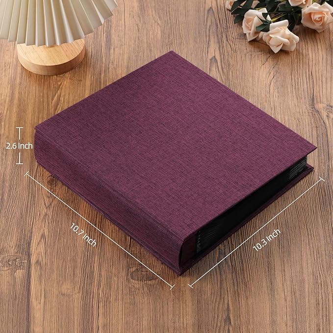 potricher Small 8x10 Photo Album 160 Pockets Linen Cover Large Capacity Picture Book for Family Wedding Anniversary and Baby (Purple)