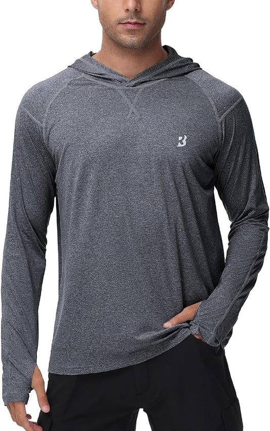 Roadbox Mens UPF 50+ Fishing Shirts, Long Sleeve UV Sun Hoodie, Hiking Running Swim Athletic Workout Shirt