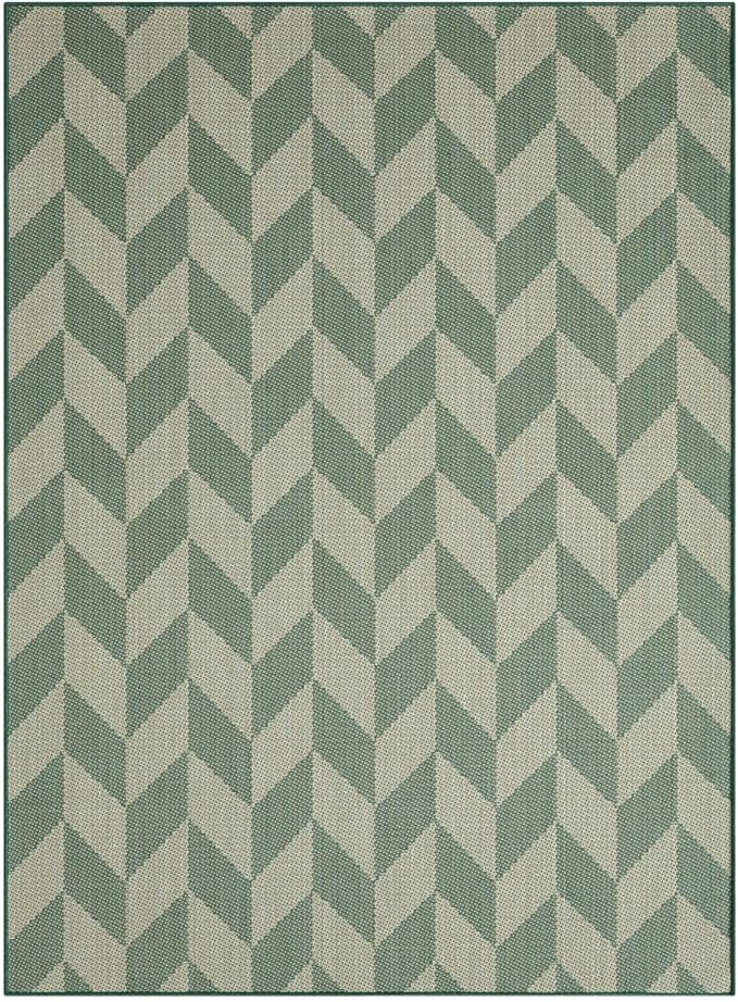 Nicole Miller New York Patio Country Calla Contemporary Herringbone Indoor/Outdoor Area Rug, Beige/Green, 6'6"x9'2"