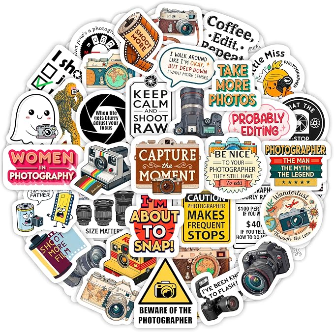 100Pcs Photography Stickers for Water Bottle and Laptop - Photography Party Supplies - Gifts for Photographer - Photo and Camera Stickers - Gift for Women & Men