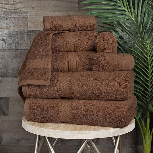 BLUENILEMILLS Madison Egyptian Cotton Towels, Towel Set for Bathroom, Shower, Hotel, Plush, 900 GSM, Highly Absorbent and Ultra-Soft Towels, Bath Essentials, 8 Piece Assorted Towel Set, Chocolate
