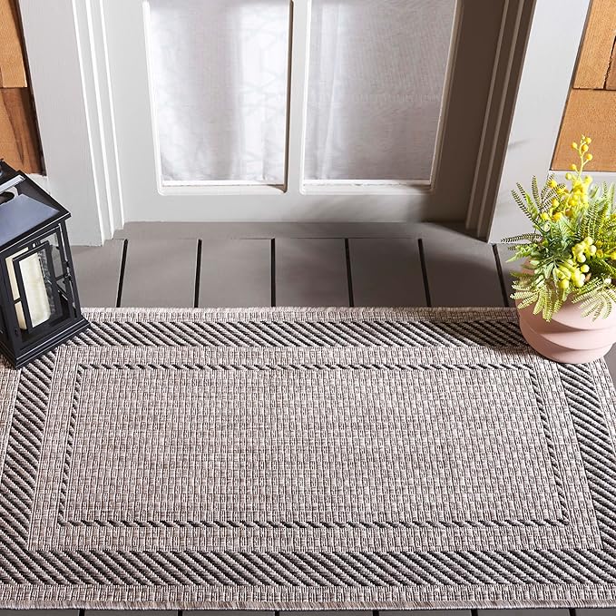 SAFAVIEH Washable Rug Outdoor Courtyard Collection - 2'3" x 5', Beige & Black, Non-Shedding & Easy to Clean, Ideal for Patio, Backyard, Mudroom (CY8477-36612)