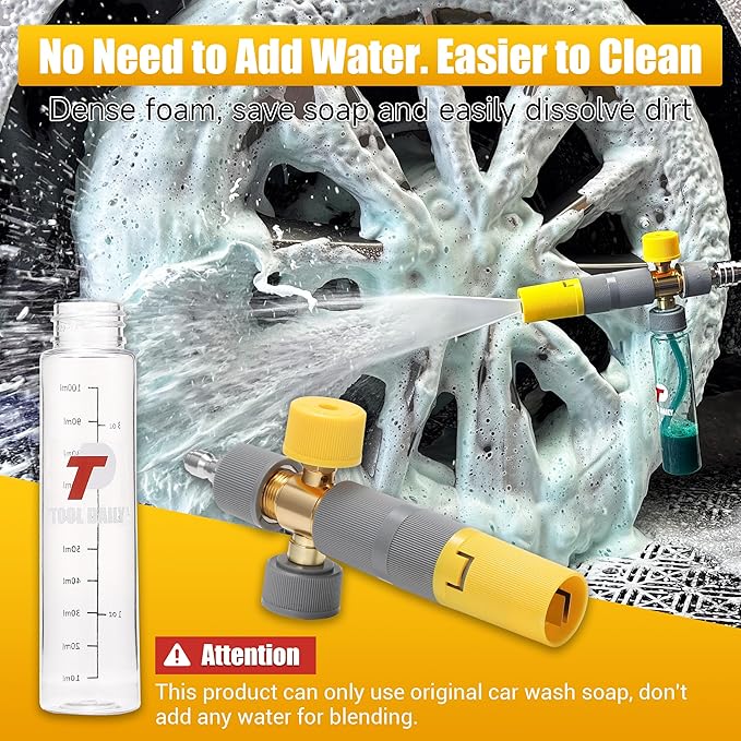 Tool Daily Foam Cannon Dual Connector, Mini Foam Cannon for Pressure Washer, 5 Power Washer Spray Nozzle Tips, 1/4 Inch Quick Connect