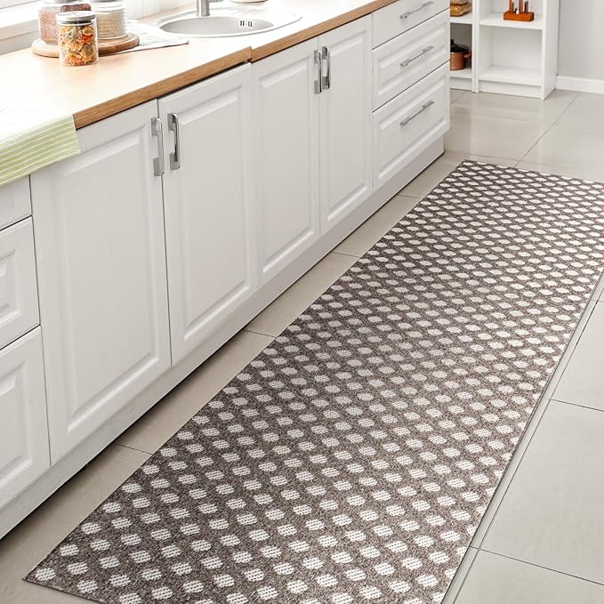 JONATHAN Y Mini-Diamond Trellis Indoor Outdoor Runner Rug 2X8 Dark Gray/Ivory, Rabat High-Low Pile for Backyard, Patio, Porch, Easy-Cleaning, High Traffic, Pet-Friendly, Non-Shedding (SBH101C-28)