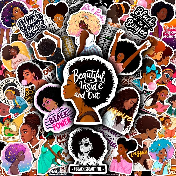 100Pcs Black Girl Stickers for Planner, for Water Bottle, for Adults - Black Girl Gifts for Women, Favors & Decorations - African American Stickers and Decals - Gifts for Women & Men