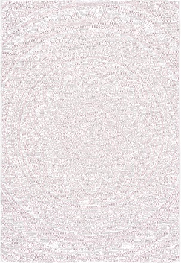 SAFAVIEH Courtyard Collection 4' x 5'7" Ivory/Soft Pink CY8734 Indoor/ Outdoor Waterproof Easy Cleaning Patio Backyard Mudroom Area Rug