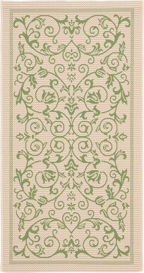 SAFAVIEH Washable Rug Outdoor Courtyard Collection - 2'7" x 5', Natural & Olive, Non-Shedding & Easy Cleaning, Ideal for Patio, Backyard, Mudroom (CY2098-1E01)