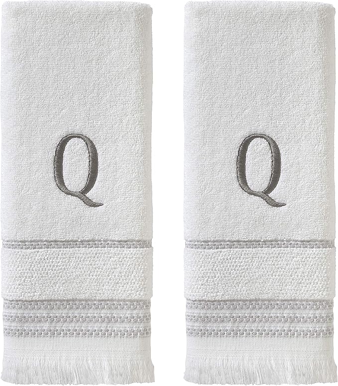 SKL Home Casual Monogram Hand Towel (2-Pack), Q, 16x26, White