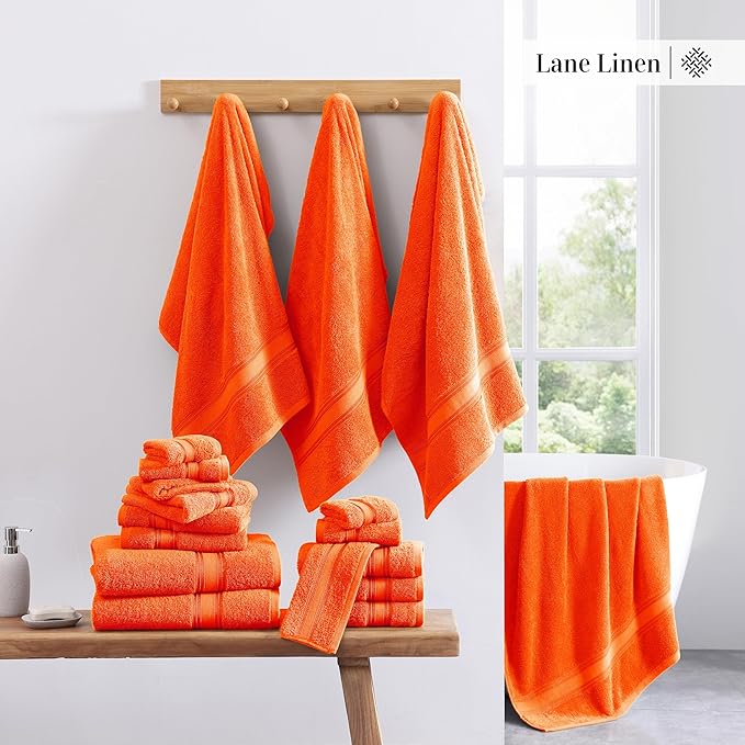 LANE LINEN Luxury Bath Towel Set of 18 – 100% Ring-Spun Cotton, 6 Bath Towels, 6 Hand Towel & 6 Washcloths, Zero Twist, Remains Soft & Absorbent Even After Multiple Washes, Quick Dry - Tiger Lily