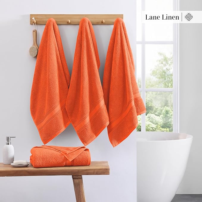 LANE LINEN Extra Large Bath Towels - Zero Twist 100% Cotton Bath Sheets, Large Towels for Bathroom, Quick Dry Bath Sheet Set, Super Soft Shower Towels, Absorbent Bathroom Towels Set of 4- Tiger Lily