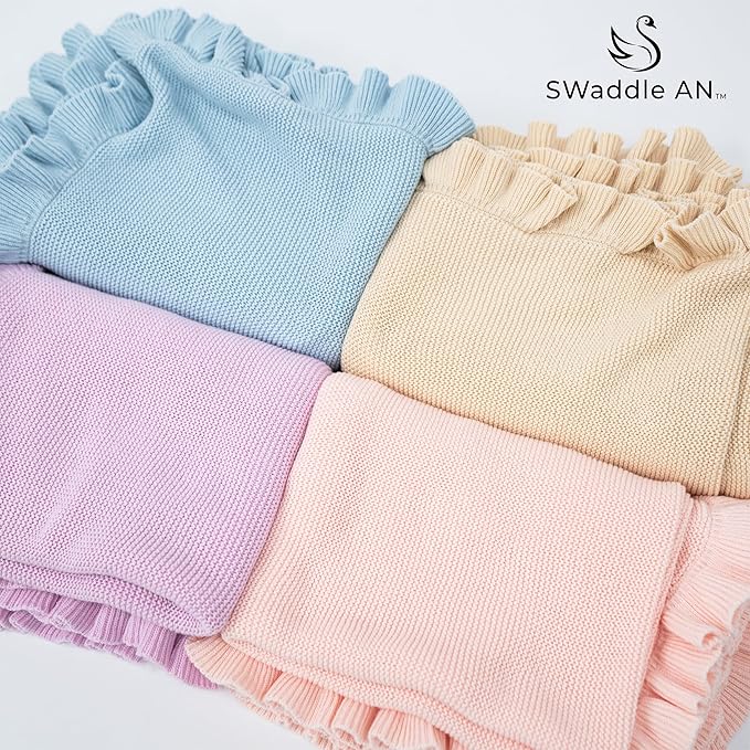 Ruffle Knit Blanket for Baby - 100% Luxury Soft Cotton Knit Warm Cozy Cuddle Stroller Crib Blanket for Newborns, Infants, & Toddlers (Sage Green)