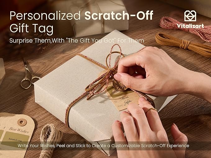 Vitalizart Textured Wrapping Paper Set 30" Roll Twine Ribbons & Tags Extra Thick All-in-One Neutral Beige Kraft Christmas Gift Wrap Birthday Baby Shower Wedding Crafts Vintage Minimalist Housewarming Flower Book