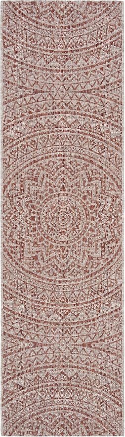 SAFAVIEH Washable Rug Outdoor Courtyard Collection - 2'3" x 8' Runner, Light Beige & Terracotta, Non-Shedding & Easy Cleaning, Ideal for Patio, Entryway, Mudroom, Hallway, Kitchen (CY8734-36512)
