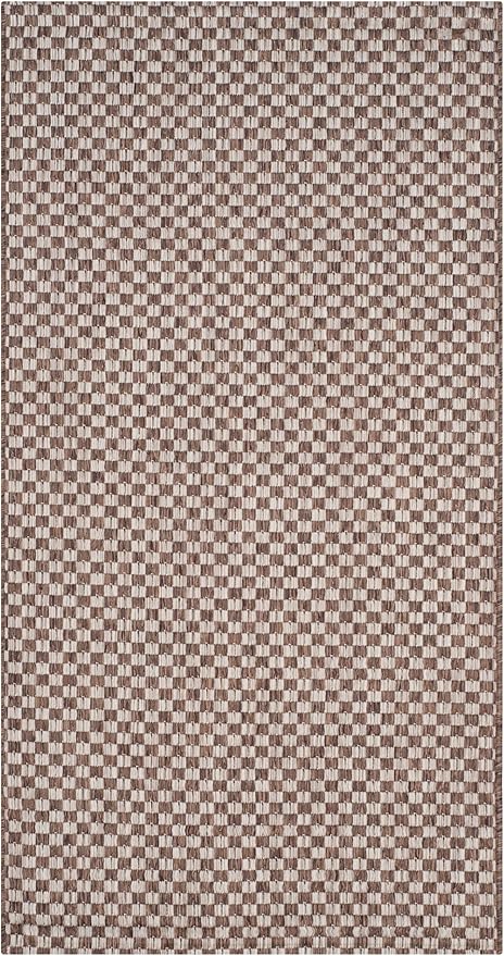 SAFAVIEH Washable Rug Outdoor Courtyard Collection - 4' x 5'7", Light Brown & Light Grey, Non-Shedding & Easy Cleaning, Ideal for Patio, Backyard, Mudroom (CY8653-36321)