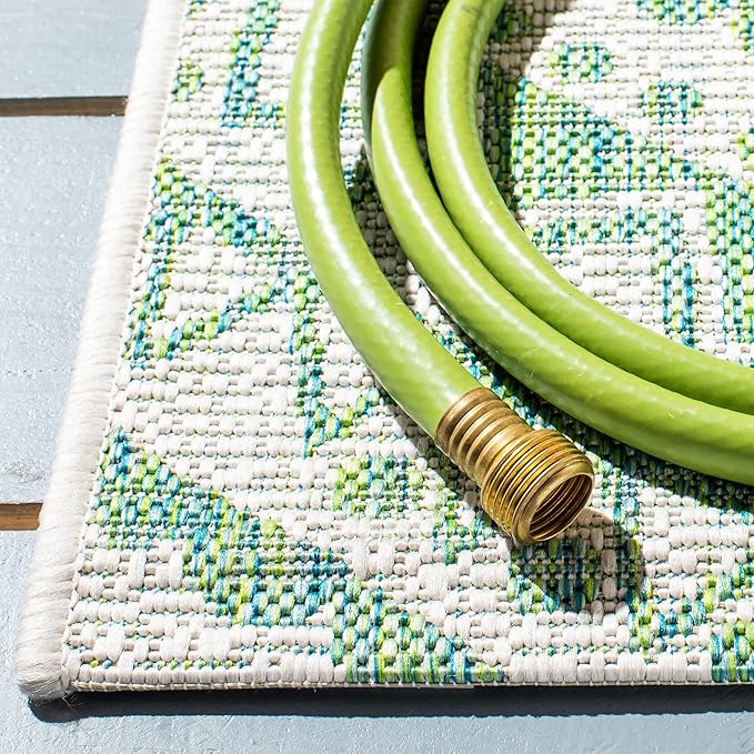 SAFAVIEH Washable Rug Outdoor Courtyard Collection - 2'3" x 12' Runner, Ivory & Green, Non-Shedding & Easy Cleaning, Ideal for Patio, Entryway, Mudroom, Hallway, Kitchen (CY8734-55712)