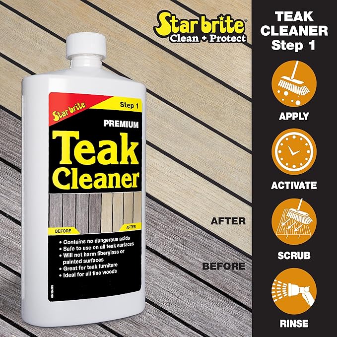 STAR BRITE Teak Kit - Restore Decks, Patio, Outdoor Furniture, Boats & Fine Wood - Marine Grade Teak Cleaner & Brightener Set with Premium Golden Teak Oil Finish - Renew, Refinish & Protect (081202)