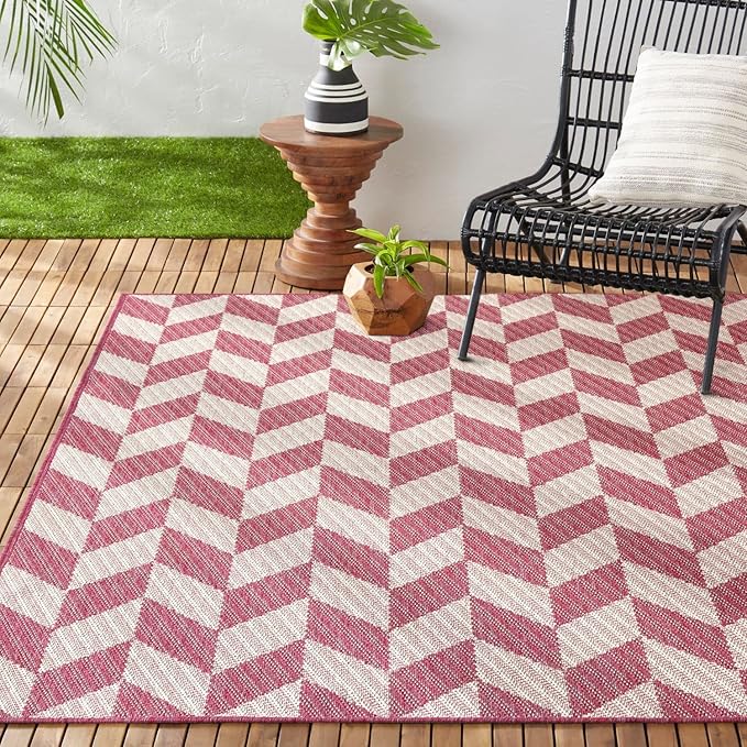 Nicole Miller New York Patio Country Calla Contemporary Herringbone Indoor/Outdoor Area Rug, Pink/Ivory , 6'6"x9'2"