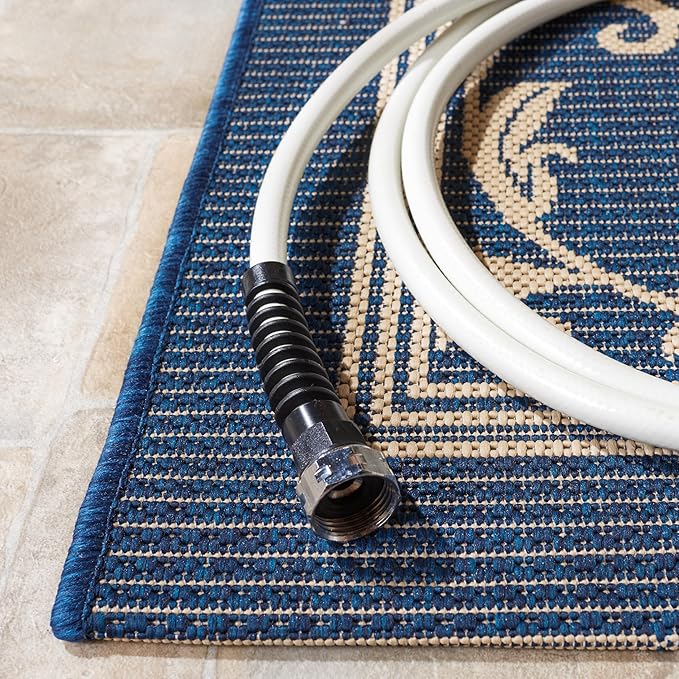 SAFAVIEH Washable Rug Outdoor Courtyard Collection - 4' Square, Navy & Beige, Non-Shedding & Easy Cleaning, Ideal for Patio, Backyard, Mudroom (CY2098-268)
