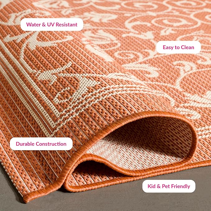SAFAVIEH Washable Rug Outdoor Courtyard Collection - 2'3" x 12' Runner, Terracotta & Natural, Non-Shedding & Easy Cleaning, Ideal for Patio, Entryway, Mudroom, Hallway, Kitchen (CY2098-3202)
