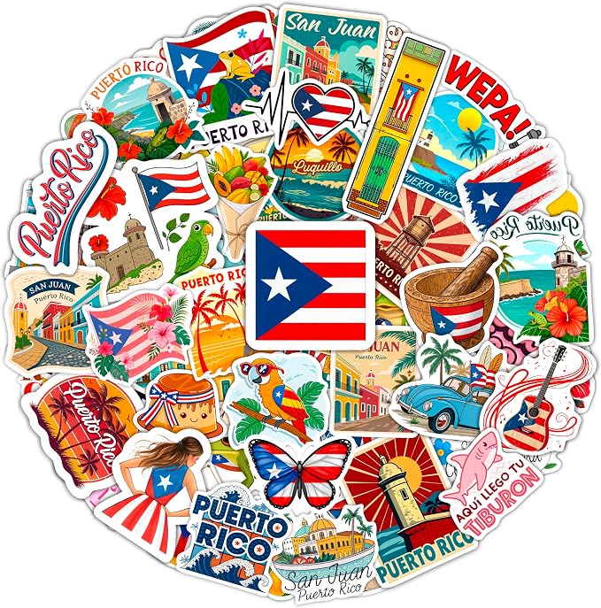 100Pcs Puerto Rico Stickers and Decals for Water Bottle, Laptop - Puerto Rico Gifts, Party Supplies & Dacorations - Puertorican Gifts - Gift for Women & Men