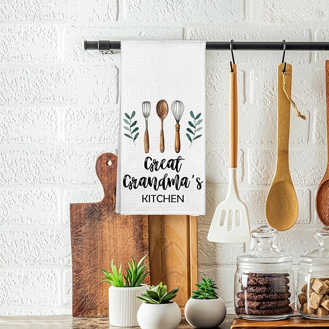 Great Grandma's Kitchen Towels Gifts, Great Grandma Christmas Birthday Gifts Hand Towels for Great Grandma, Rustic Farmhouse Decorative Tea Dish Towels for Room Mother's Day Decor 16x24 in