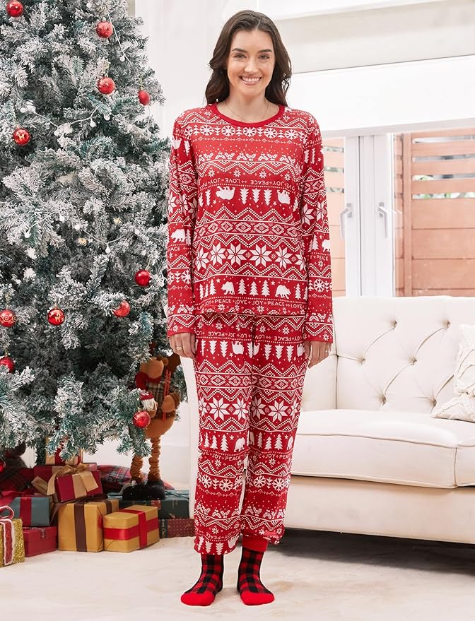 PATPAT Christmas Family Matching Pajama Sets Includes Christmas Socks - Perfect for Family Photos & Holiday Celebrations