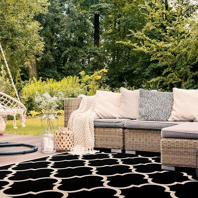 SAFAVIEH Courtyard Collection 8' x 10' Black/Beige CY6914 Trellis Indoor/ Outdoor Patio Backyard Mudroom Area Rug