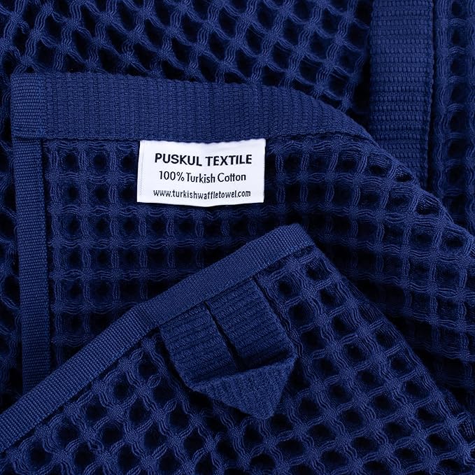 PÜSKÜL - Set of 3 Organic Waffle Hand Towel Navy - Premium Quality, 100% Turkish Cotton, Soft, Quick-Dry, Absorbent, Lint-Free Face Kitchen Hand Towels (Navy Blue, Hand Towels - Pack of 3)