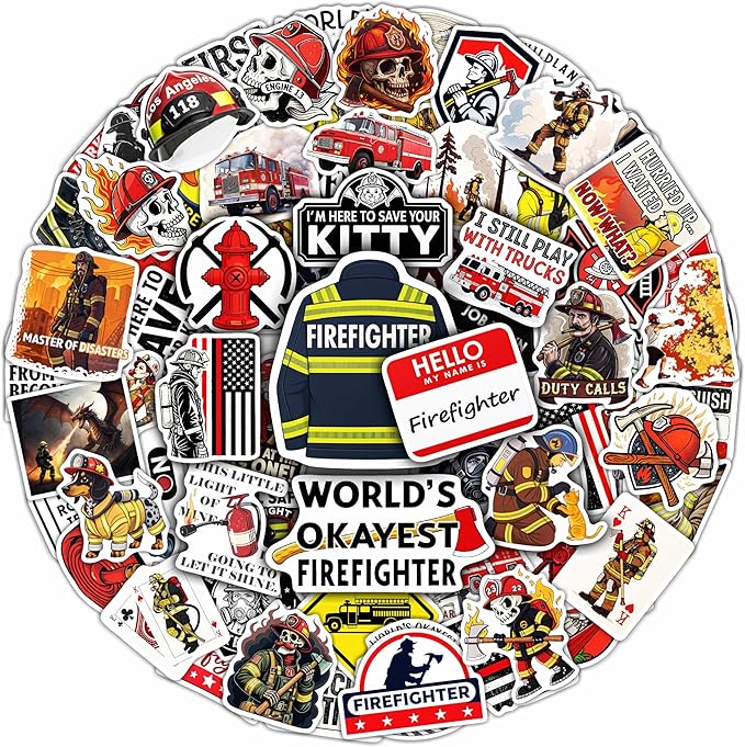 100Pcs Funny Firefighter Stickers for Helmets, Water Bottles, Laptop - Fireman Stickers for Hard Hat - Firefighter Gifts for Men - Fireman Party Supplies & Decorations