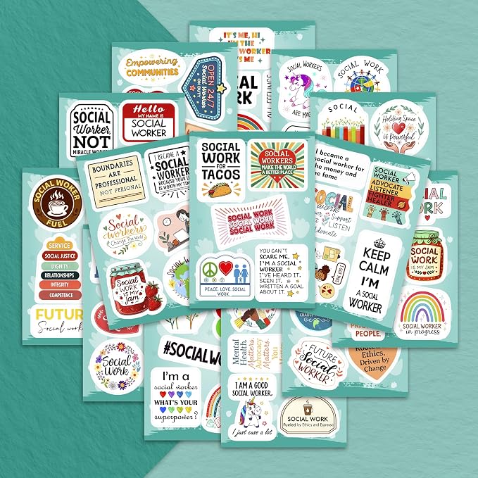 100Pcs Social Work Stickers for Laptop, for Water Bottle - Social Worker Gifts - Gift for Women & Men