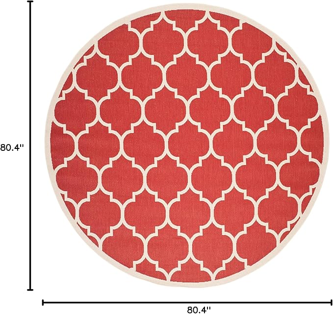 SAFAVIEH Courtyard Collection 6'7'' Round Red/Bone CY6914 Trellis Indoor/ Outdoor Patio Backyard Mudroom Area Rug