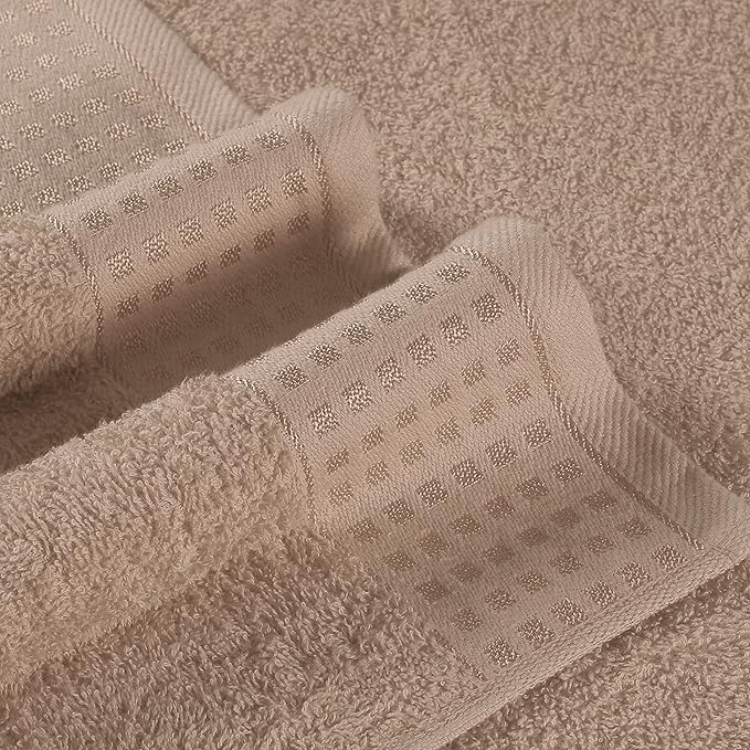 GLAMBURG 100% Cotton Ultra Soft 6 Pack Towel Set, Contains 2 Bath Towels 28x55 Inches, 2 Hand Towels 16x24 Inches & 2 Wash Coths 12x12 Inches, Compact Absorbent Lightweight & Quickdry - Tan