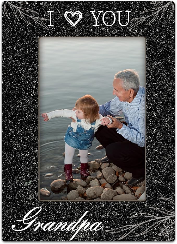 Grandpa Gifts“I Love You” Black Wood Picture Frame, Vertical Photo Frame, Thoughtful Gift for Grandpa, Stylish Tabletop and Home Decor