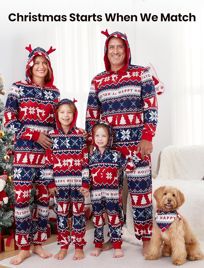 PATPAT Matching Family Christmas Onesie Pajamas – Holiday Hooded Jumpsuit Sleepwear PJs Couples Xmas Loungewear with Socks