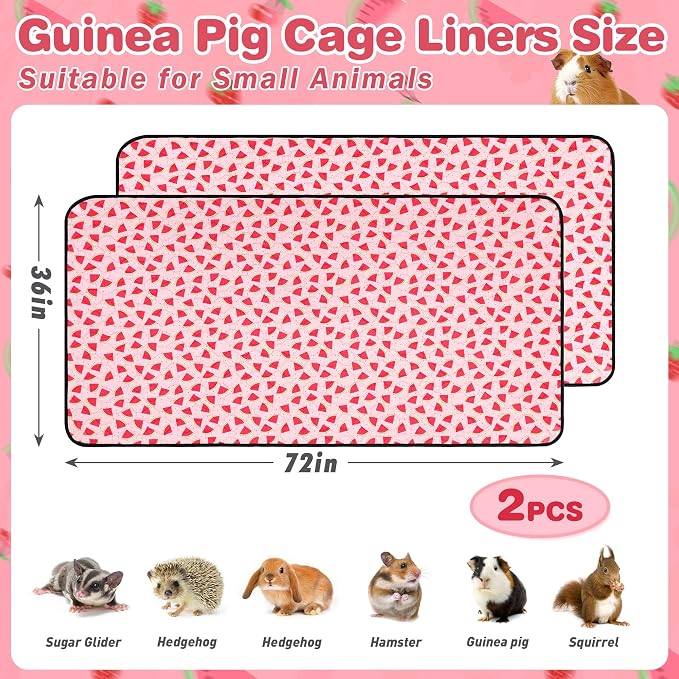 2 PCS Guinea Pig Cage Liner, Reusable Waterproof Guinea Pig Liner, Washable Small Animals Bedding, Super Absorbent Pet Pee Pads Guinea Pig Mats, Rabbit Mats for Cages (36 * 72 inch)