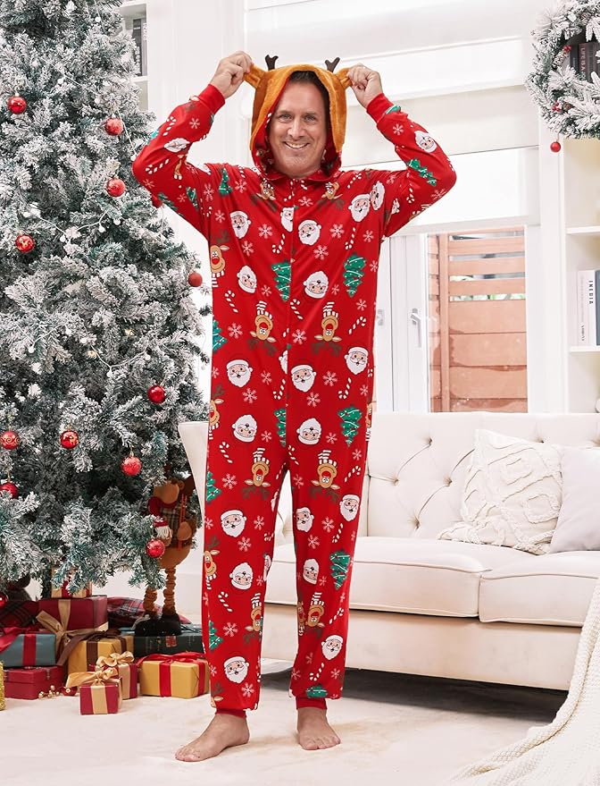 PATPAT Matching Family Christmas Onesie Pajamas – Holiday Hooded Jumpsuit Sleepwear PJs Couples Xmas Loungewear with Socks