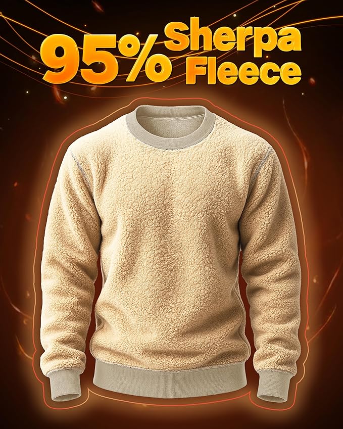 Boladeci Men's Full Sherpa Lined Crewneck Sweatshirts Heavy-weight Fleece Pullover Thick Thermal Long Sleeve Cotton