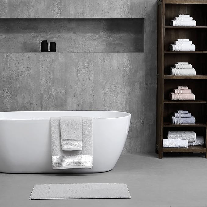 Vera Wang - Bath Towels, Super Soft 100% Cotton Towel Set, Highly Absorbent with a Medium-Weight Plush Feel, Low Linting & Fade Resistant Bathroom Towels (Sculpted Pleat White, 6 Piece)