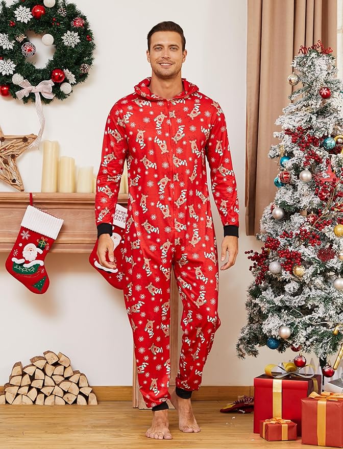 PATPAT Matching Family Christmas Onesie Pajamas – Holiday Hooded Jumpsuit Sleepwear PJs Couples Xmas Loungewear with Socks