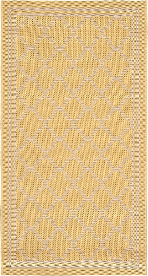 SAFAVIEH Courtyard Collection 4' x 5'7" Gold/Beige CY6918 Trellis Indoor/ Outside Waterproof Easy cleansingPatio Backyard Mudroom Area Mat