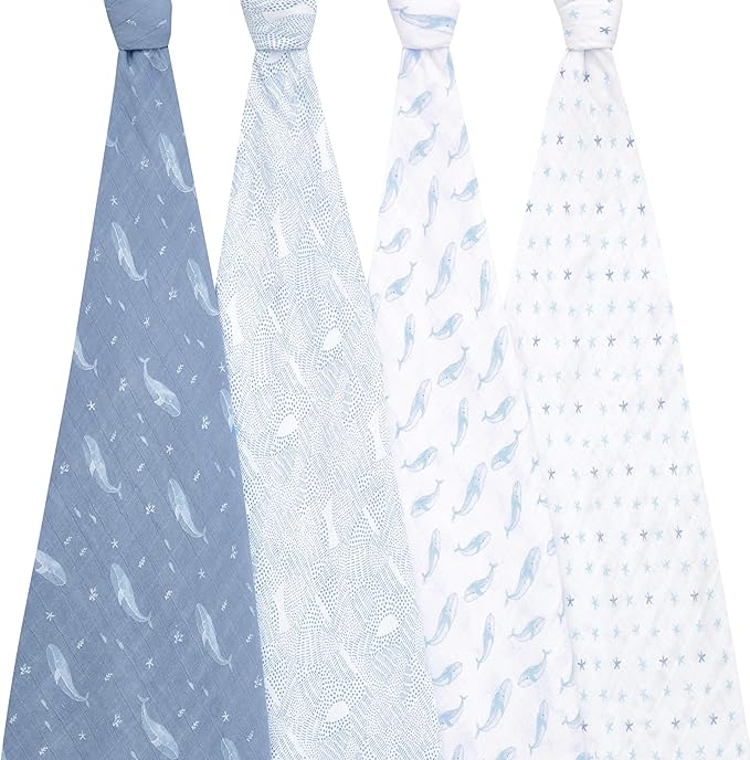 aden + anais Swaddle Blanket, 100% Organic Cotton Blankets for Girls & Boys, Baby Receiving Swaddles, Ideal Newborn & Infant Swaddling Set, 4 Pack, Oceanic