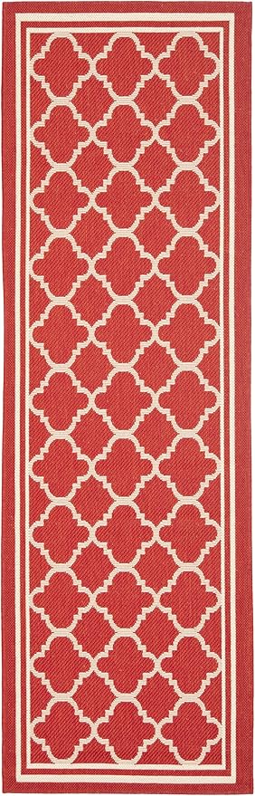 SAFAVIEH Washable Rug Outdoor Courtyard Collection - 2'3" x 6'7" Runner, Red & Bone, Non-Shedding & Easy Cleaning, Ideal for Patio, Entryway, Mudroom, Hallway, Kitchen (CY6918-248)
