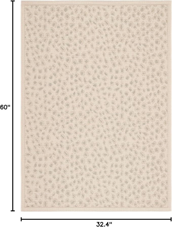 SAFAVIEH Washable Rug Outdoor Courtyard Collection - 2'7" x 5', Beige & Gold, Non-Shedding & Easy Cleaning, Ideal for Patio, Backyard, Mudroom (CY6104-23612)