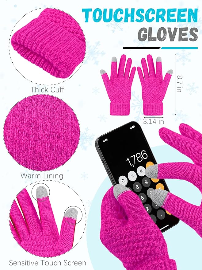 Winter Beanie Hat Scarf Gloves, Warm Fleece Knit Hats Touch Screen Gloves Neck Scarf Set Winter Gifts for Unisex Adult