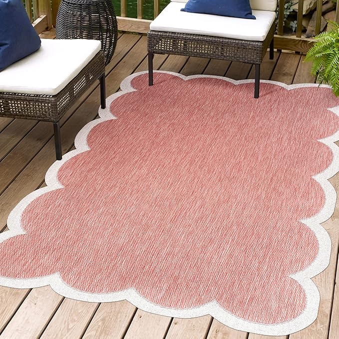 JONATHAN Y Cottage Two-Tone Scalloped Indoor Outdoor Area Rug 5X8 Light Rose/Cream, Alice Classic for Backyard, Patio, Porch, Easy-Cleaning, High Traffic, Pet-Friendly, Non-Shedding (SHP103B-5)