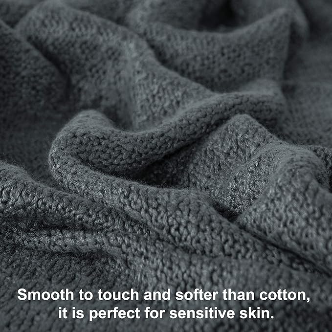 NTBAY Cable Knit Cooling Bed Blanket, Soft and Breathable Oversized Twin Bed Blanket 60x80 Inches Made from Rayon Derived from Bamboo for Bedroom, Travel, Dark Grey