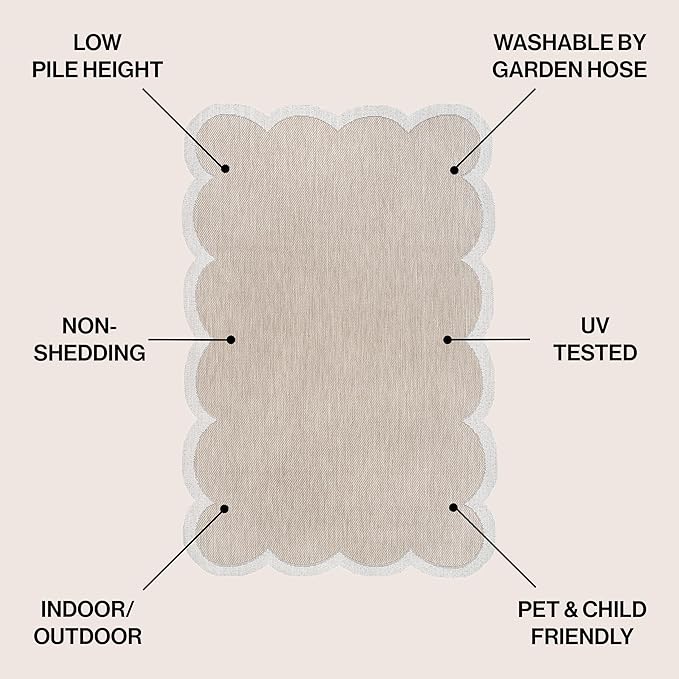 JONATHAN Y Cottage Two-Tone Scalloped Indoor Outdoor Area Rug 5X8 Beige/Cream, Alice Classic for Backyard, Patio, Porch, Easy-Cleaning, High Traffic, Pet-Friendly, Non-Shedding (SHP103A-5)